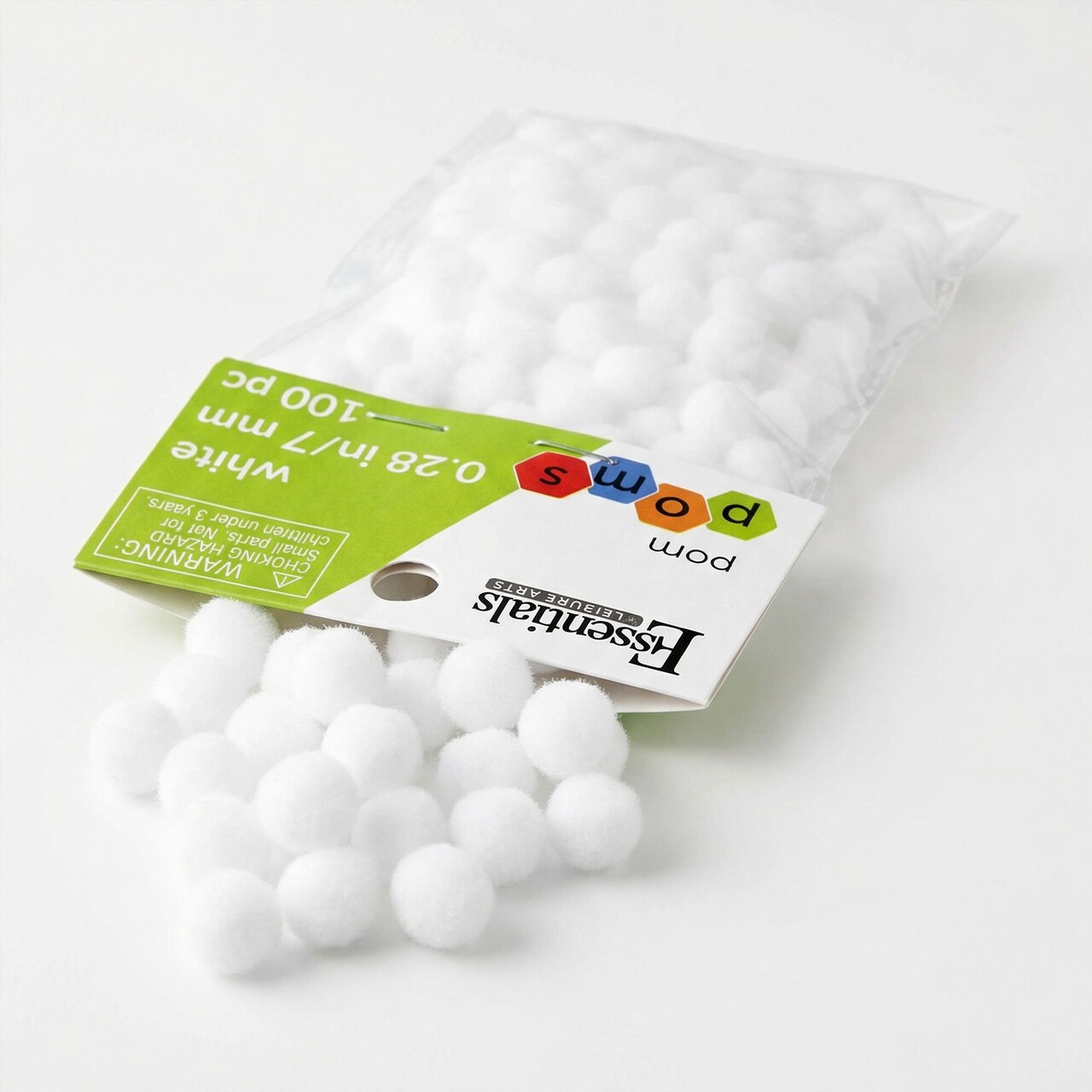 Essentials by Leisure Arts Pom Poms 7mm White 100 Piece, Small Craft Pom Poms for Holiday Ornaments Stuffed Animals Dolls and DIY Decor Projects, Not for Young Children